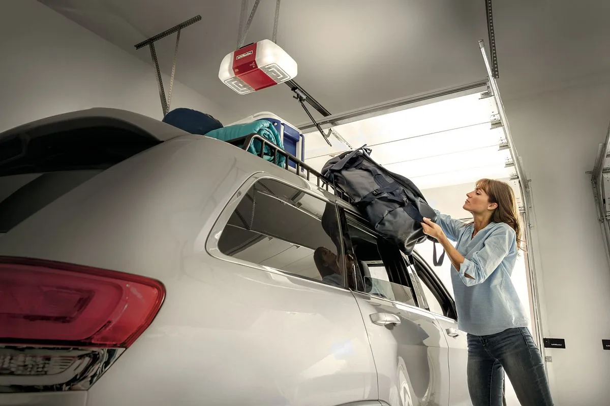 LiftMaster garage door opener in a home garage